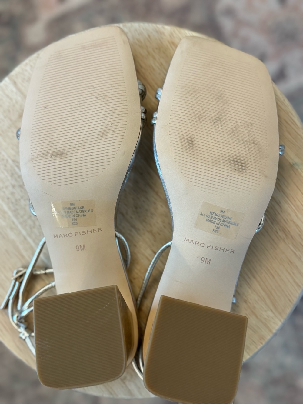 NWOT: Marc Fisher Silver Metallic Twist-Strap Sandals - Picture 4 of 4